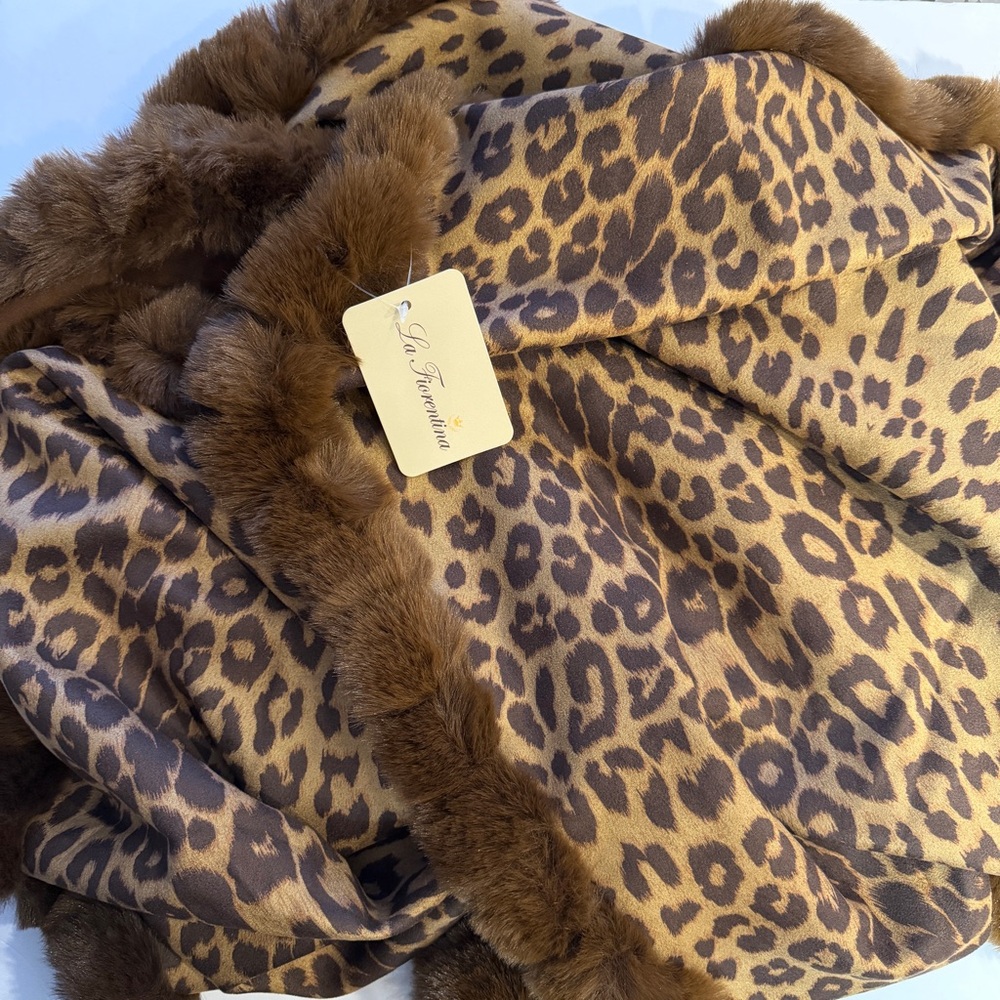 La Fiorentina NWT Leopard Brown Faux Fur Wrap Scarf Animal Print - Picture 4 of 9